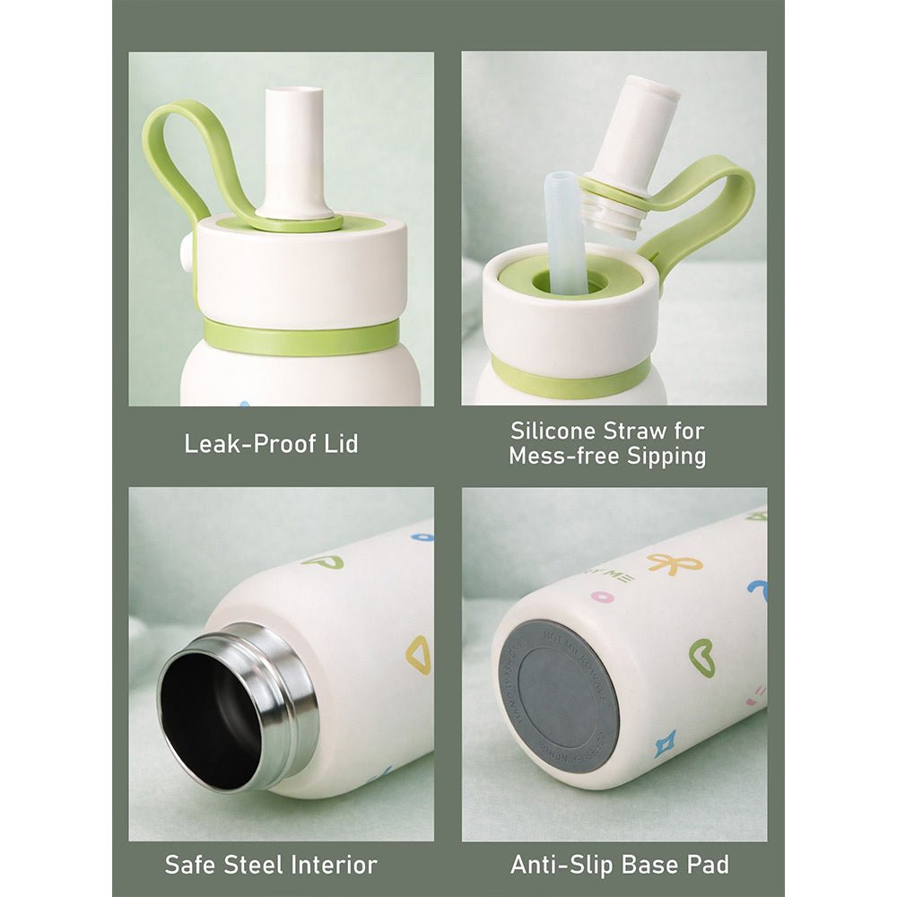 Little Surprise Box Cream Green Bow & Star Water Bottle, 700ml - Water Bottle