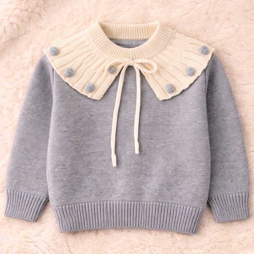 Little Surprise Box Cream & Grey Dot Collar Winter Cardigan, Winter Cardigan Sweater for Kids - 2 - 3 Years Kids Sweater