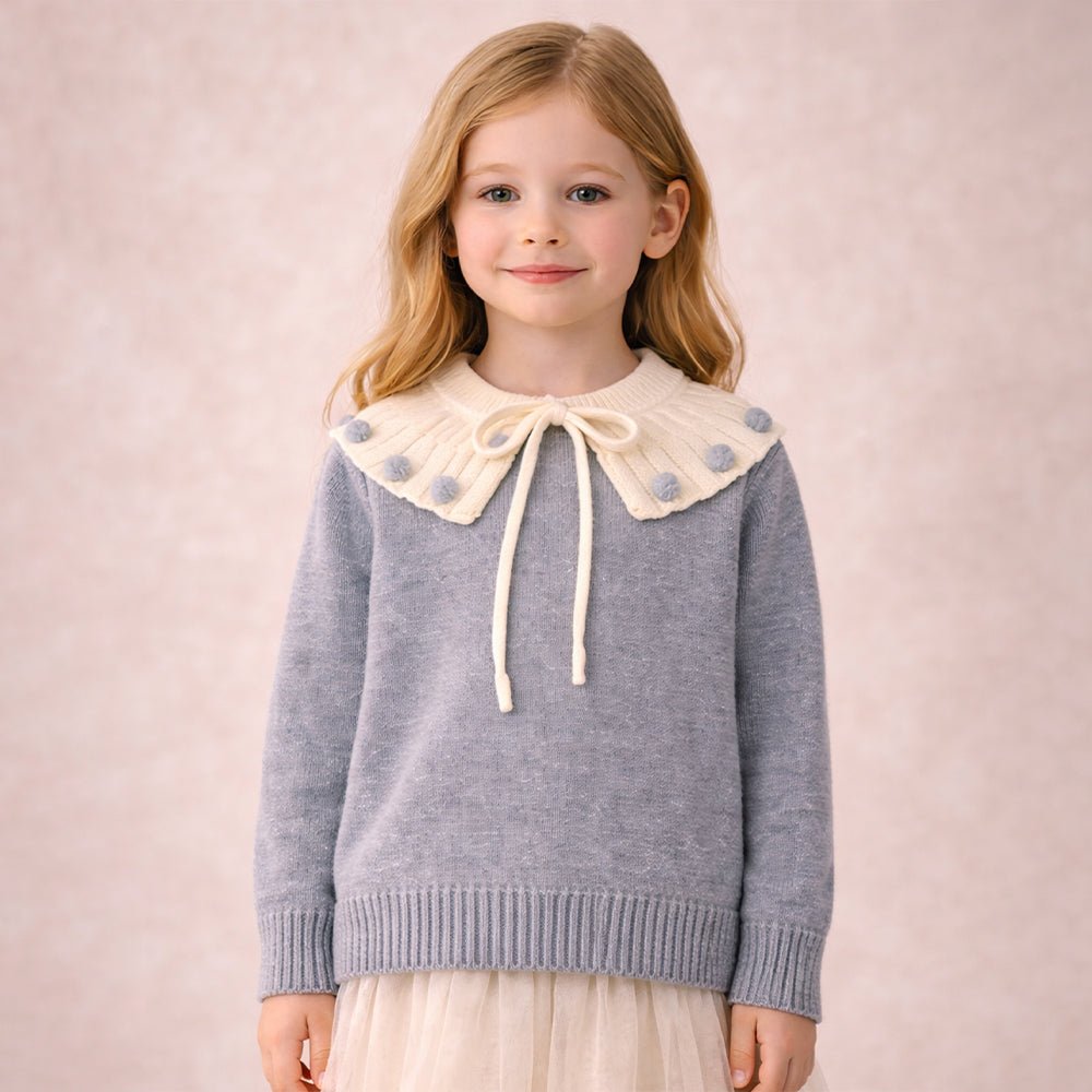 Little Surprise Box Cream & Grey Dot Collar Winter Cardigan, Winter Cardigan Sweater for Kids - 2 - 3 Years Kids Sweater