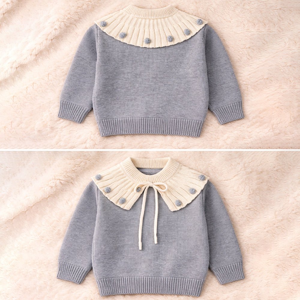 Little Surprise Box Cream & Grey Dot Collar Winter Cardigan, Winter Cardigan Sweater for Kids - 2 - 3 Years Kids Sweater