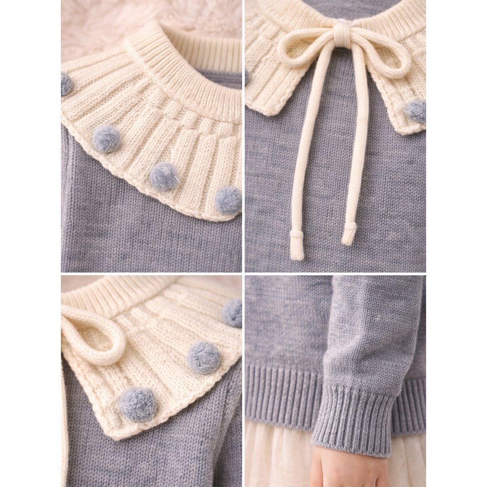 Little Surprise Box Cream & Grey Dot Collar Winter Cardigan, Winter Cardigan Sweater for Kids - 2 - 3 Years Kids Sweater