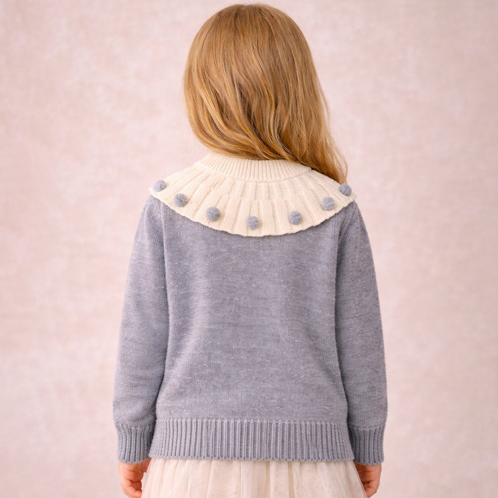 Little Surprise Box Cream & Grey Dot Collar Winter Cardigan, Winter Cardigan Sweater for Kids - 2 - 3 Years Kids Sweater