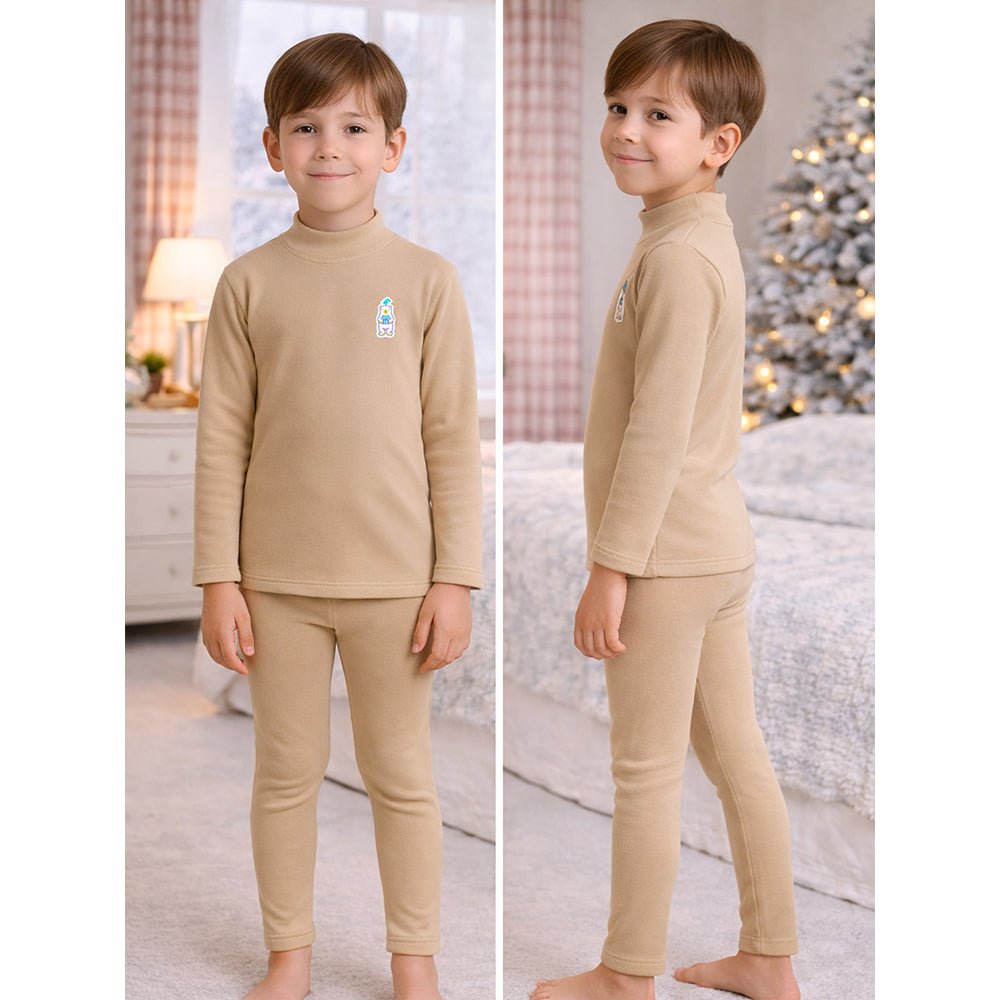 Little Surprise Box Cream Kelly Crew Neck Upper & Lower Body Thermal Winter Warmers For Kids - Set Of 2 Pcs - 2 - 3 Years Kids Thermal Wear