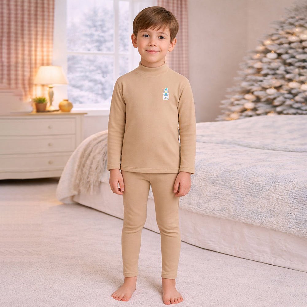 Little Surprise Box Cream Kelly Crew Neck Upper & Lower Body Thermal Winter Warmers For Kids - Set Of 2 Pcs - 2 - 3 Years Kids Thermal Wear