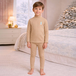 Little Surprise Box Cream Kelly Crew Neck Upper & Lower Body Thermal Winter Warmers For Kids - Set Of 2 Pcs - 2 - 3 Years Kids Thermal Wear