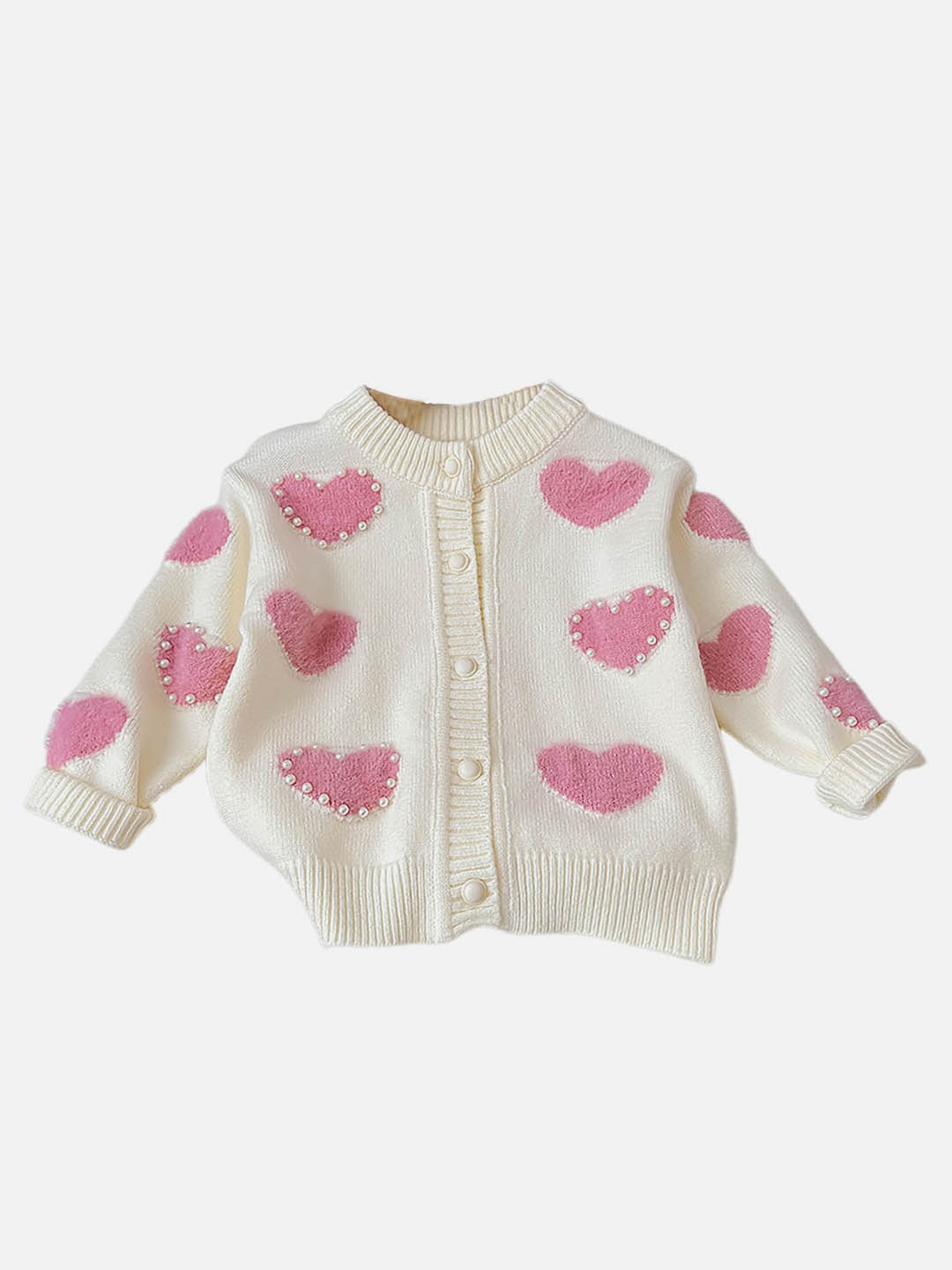 Little Surprise Box Cream Pearl Hearts Warmer cardigan Sweater for Kids - LSB - CARDI - CRMPEARLHEART - 2 - 3Y