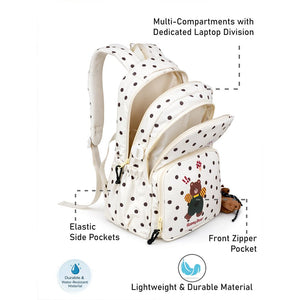 Little Surprise Box Cream Polka Dot Honey Bear Print School Backpack with Detachable Plush Dog Keychain for Kids - School Bag