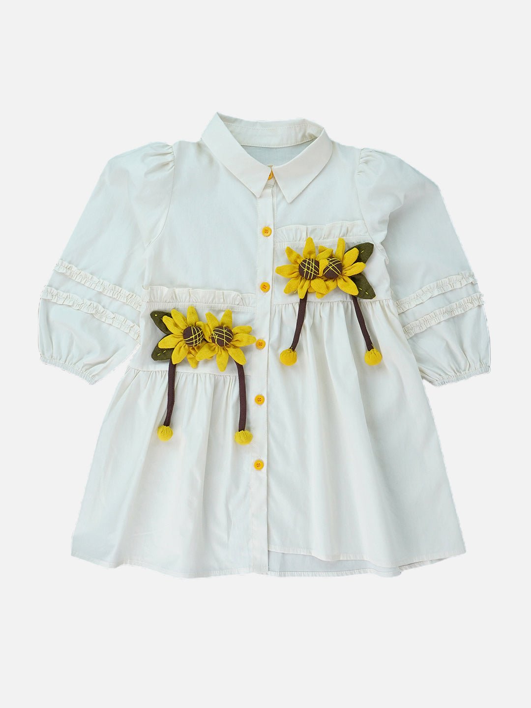Little Surprise Box, Cream Sunflower Style Smart Casual and Partywear for Girls - LSB - FRK - CRMSUNFLWR - 3 - 4Y