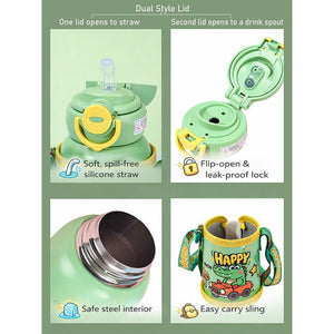 Little Surprise Box Crocodile 3D Lid Stainless Steel Kids Bottle, 550 ml - Water Bottle
