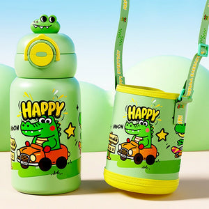 Little Surprise Box Crocodile 3D Lid Stainless Steel Kids Bottle, 550 ml - Water Bottle