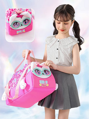 Little Surprise Box, Cute Prints/Theme Kids Duffle Bag for Classes and Travel, 5 years + - LSB - BG - PNKMINTCAT - DUFFEL