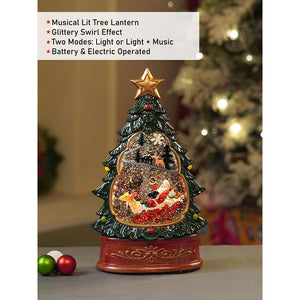 Little Surprise Box Dark Green Tree Decor with Musical Glitter Water Light, Christmas Home Décor - Christmas Decor