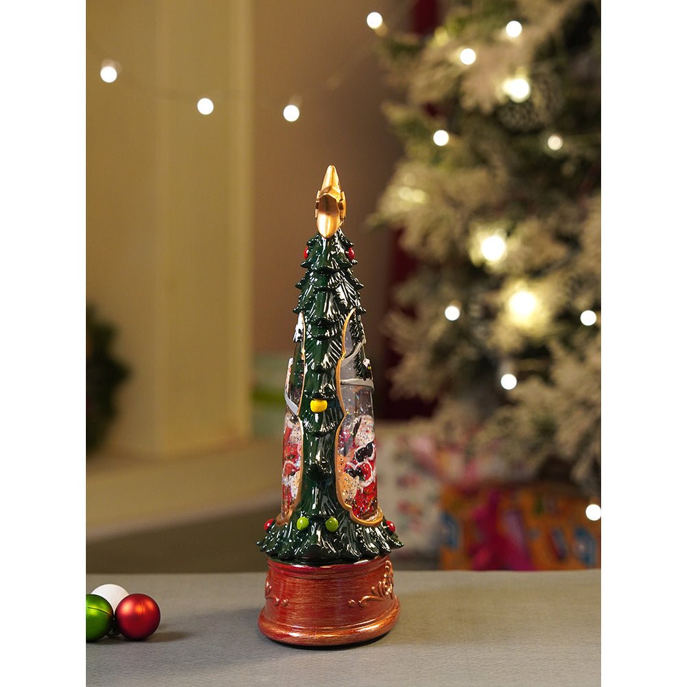 Little Surprise Box Dark Green Tree Decor with Musical Glitter Water Light, Christmas Home Décor - Christmas Decor