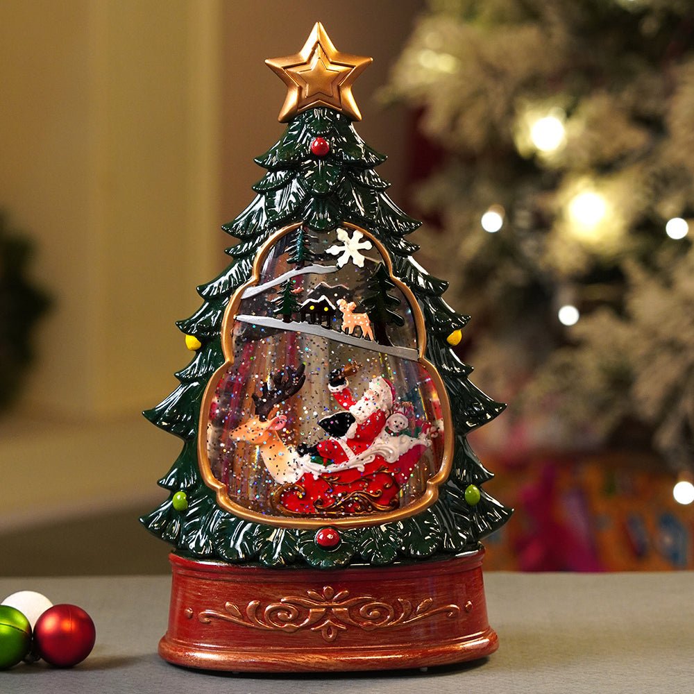 Little Surprise Box Dark Green Tree Decor with Musical Glitter Water Light, Christmas Home Décor - Christmas Decor