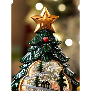 Little Surprise Box Dark Green Tree Decor with Musical Glitter Water Light, Christmas Home Décor - Christmas Decor