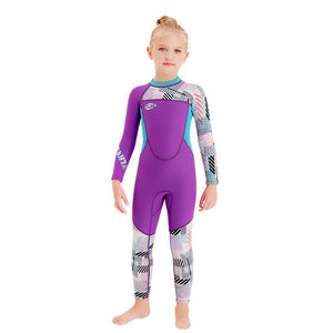 Little Surprise Box Dive Purple & Teal Geometric Kids Neoprene Swimsuit - 4 - 5 Years Kids Swimwear