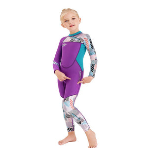 Little Surprise Box Dive Purple & Teal Geometric Kids Neoprene Swimsuit - 4 - 5 Years Kids Swimwear