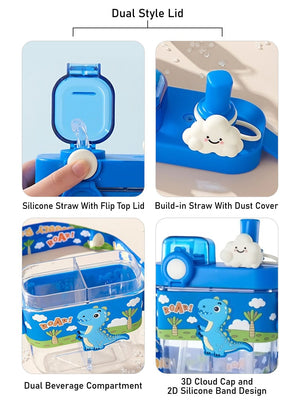 Little Surprise Box, Dual Beverage compartment Tritan Kids Water Bottle, 580ml, 2yrs + - LSB - WB - DUALDINO - TRITAN