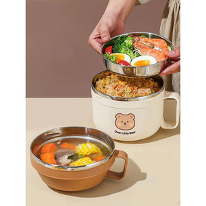 Little Surprise Box Dual Handle Soup /Noodles Lunch Box with matching Cover - LSB - LB - CRMBRWN2HNDL