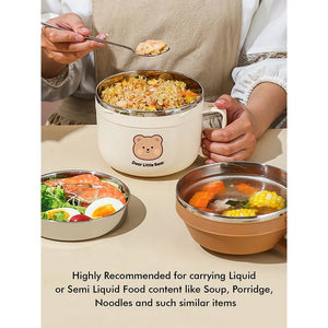 Little Surprise Box Dual Handle Soup /Noodles Lunch Box with matching Cover - LSB - LB - CRMBRWN2HNDL
