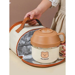 Little Surprise Box Dual Handle Soup /Noodles Lunch Box with matching Cover - LSB - LB - CRMBRWN2HNDL