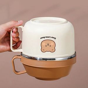Little Surprise Box Dual Handle Soup /Noodles Lunch Box with matching Cover - LSB - LB - CRMBRWN2HNDL