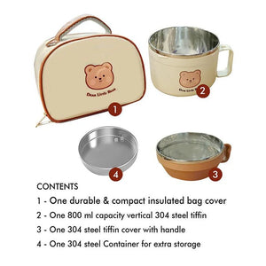 Little Surprise Box Dual Handle Soup /Noodles Lunch Box with matching Cover - LSB - LB - CRMBRWN2HNDL