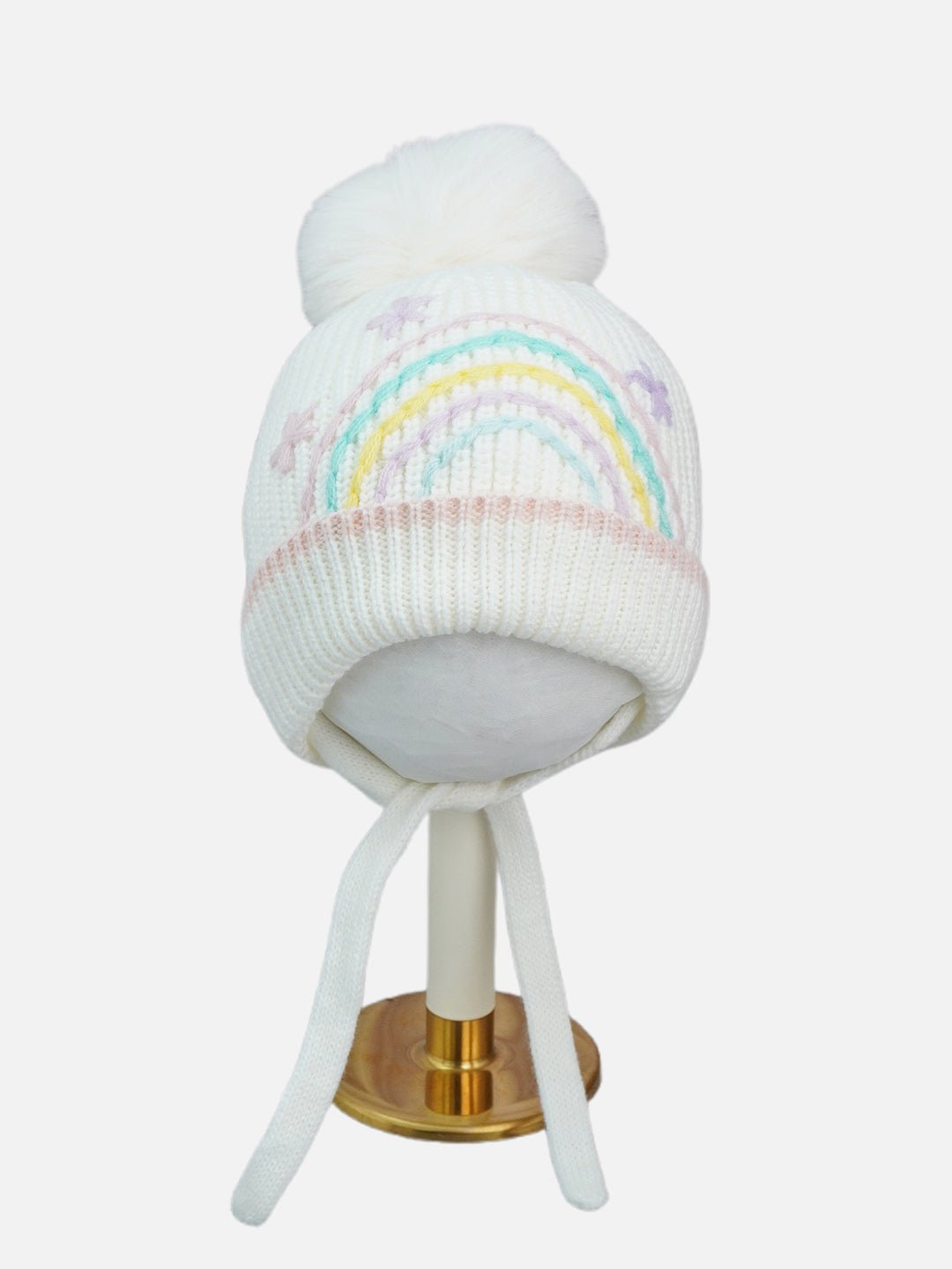 Little Surprise Box Embroidered Rainbow Knitted Woolen Winter Cap/ Beanie For Kids. - LSB - WCAP - CRMRAINBOW
