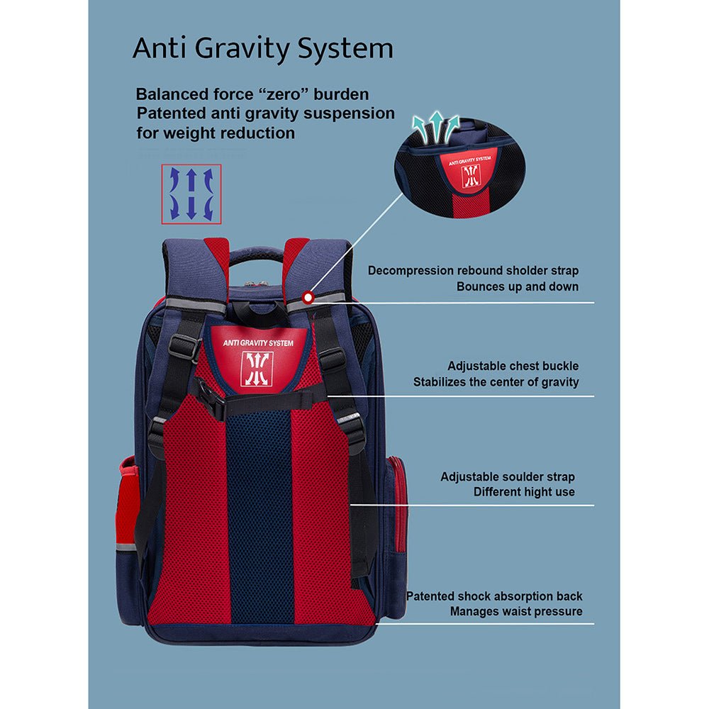 Little Surprise Box Flap Ergonomic Anti gravity Shock absorption School Backpack for Kids - LSB-BG-NAVYREDFLAP