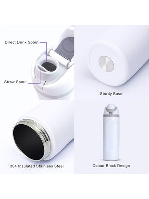 Little Surprise Box Flip Lid styled Premium Stainless steel Double Wall Bottle for Office, Gym and School, 750ML - White