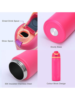 Little Surprise Box Flip Lid styled Premium Stainless steel Double Wall Bottle for Office, Gym and School, 750ML - Fuchsia