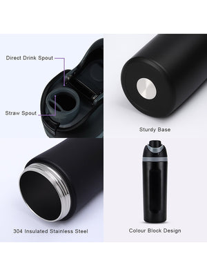 Little Surprise Box Flip Lid styled Premium Stainless steel Double Wall Bottle for Office, Gym and School, 750ML - Black