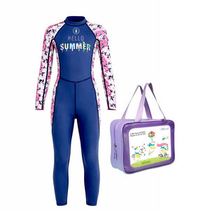 Little Surprise Box Floral Full Length Kids Swimwear with Cap & Washbag (UPF 50+) - 3 - 4 Years Kids Swimwear