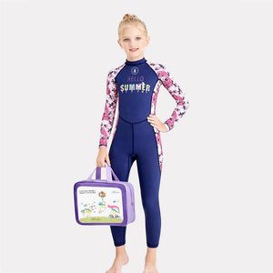 Little Surprise Box Floral Full Length Kids Swimwear with Cap & Washbag (UPF 50+) - 3 - 4 Years Kids Swimwear