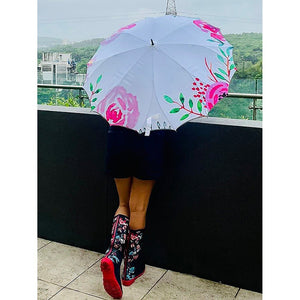 Pink floral Paint Brush theme Rain & All Season Umbrella for Teens and Adults - Little Surprise BoxPink floral Paint Brush theme Rain & All Season Umbrella for Teens and Adults