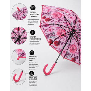 Little Surprise Box, Floral Tile Print Umbrella for Teens & Adults - Pink Umbrella