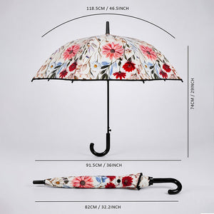 Little Surprise Box, Floral Tile Print Umbrella for Teens & Adults - Black Umbrella