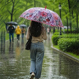 Little Surprise Box, Floral Tile Print Umbrella for Teens & Adults - Pink Umbrella