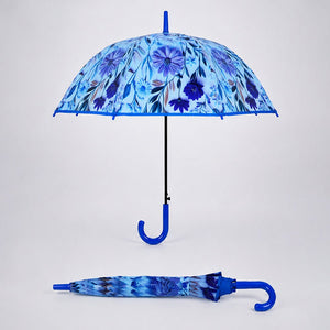 Little Surprise Box, Floral Tile Print Umbrella for Teens & Adults - Blue Umbrella