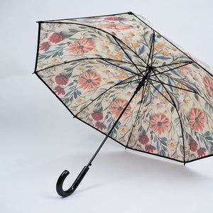 Little Surprise Box, Floral Tile Print Umbrella for Teens & Adults - Black Umbrella