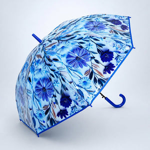 Little Surprise Box, Floral Tile Print Umbrella for Teens & Adults - Blue Umbrella