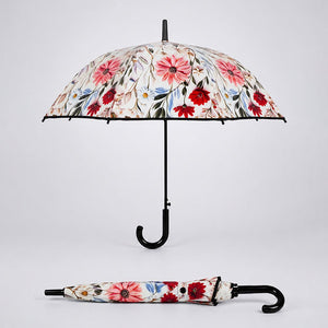 Little Surprise Box, Floral Tile Print Umbrella for Teens & Adults - Black Umbrella