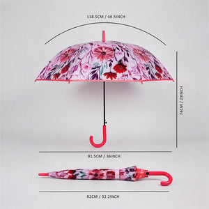 Little Surprise Box, Floral Tile Print Umbrella for Teens & Adults - Pink Umbrella