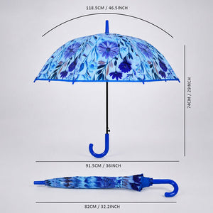 Little Surprise Box, Floral Tile Print Umbrella for Teens & Adults - Blue Umbrella