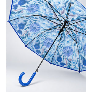 Little Surprise Box, Floral Tile Print Umbrella for Teens & Adults - Blue Umbrella