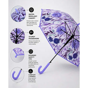 Little Surprise Box, Floral Tile Print Umbrella for Teens & Adults - Purple Umbrella