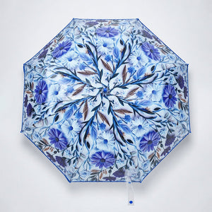 Little Surprise Box, Floral Tile Print Umbrella for Teens & Adults - Blue Umbrella