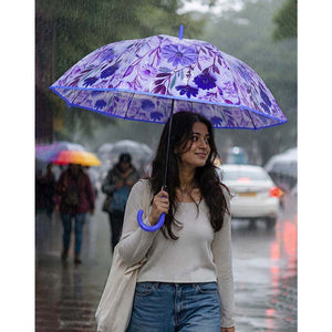 Little Surprise Box, Floral Tile Print Umbrella for Teens & Adults - Purple Umbrella