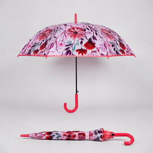 Little Surprise Box, Floral Tile Print Umbrella for Teens & Adults - Pink Umbrella