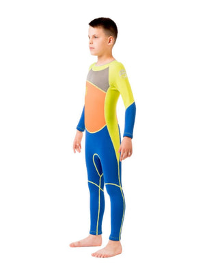 Little Surprise Box, Fluroscent Green Orange Blue Full Length Scuba Swimwear for Kids - Kids Swimwear